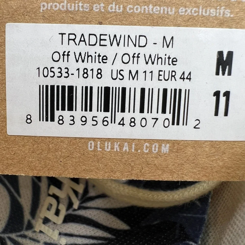 OluKai Tradewind Sneakers Mens Size 11 Off White Textile Drop-in Heel 10533-1818